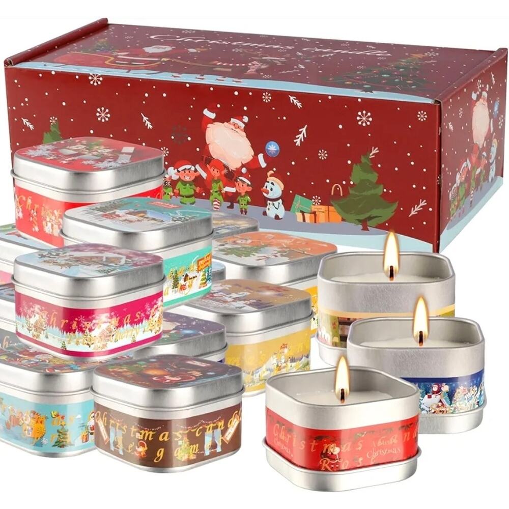 16 Scented Christmas Candles Gift Sets Natural Soy Wax 3.5 Oz Travel Tin s35